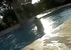 Teen shemale cutie fucked poolside