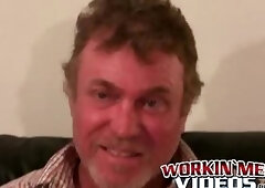 Hairy old amateur jerks off and shoots a load on his belly