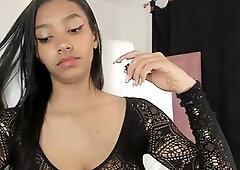 Brunette with big boobs masturbates