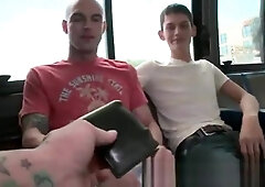 Twink sucks huge cock in the bus