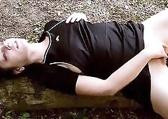 Natural mother I'd like to fuck Mia Fingers Her Curly Snatch to Climax in the Public Forest