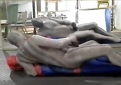 zentai croc humps his spiderman dummy