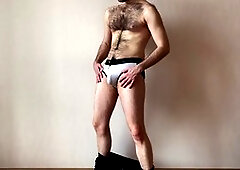 Hairy muscle hunk Alex Milton strips down seductively for viewers on girlz.pro