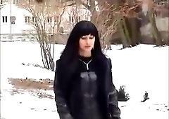 Compilation of ladies in leather coats with fur collar