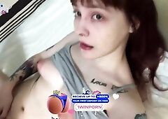 Redhead teen with phat jugs masturbates and orgasms, fingers her wet snatch - promiscuous and amazing!