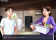Summertime saga, Saga goes to the laundry room and sees Debbie washing garments. This chab sneaks in 1st and then says to Debbie, "Hmm, let'