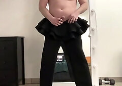 Evening ruffle jumpsuit on ladyboy sissy stud prepared for night