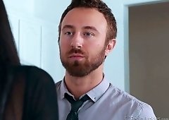 Slutty college gal Brenna Sparks is fucked by young step daddy right on the table