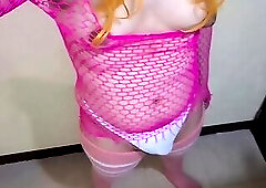 Cute Shemale Milking her Puffy Nipples and Hard Tit Slap with Huge Dildo