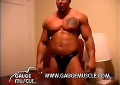 Gauge Flexing and Posing Stripping Down To A Black Jockstrap