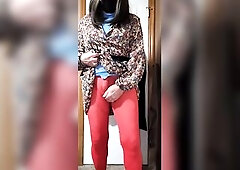 I felt hot in my nylon tights, leotard and costume. I started to stroke my hard jock. It felt so precious I continued to masturbate until I ejaculated