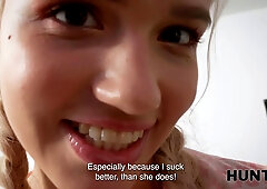 Hunt4k. russian sapphic slut was caught and fucked by her landlord and her girlfriend was witnessing