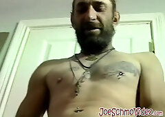 Fat amateur guy blows hairy cock and receives a big load