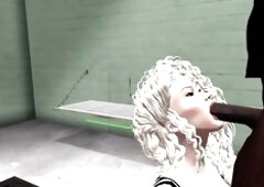 Second Life Ebony dude prison guard bangs white woman in a prison cell