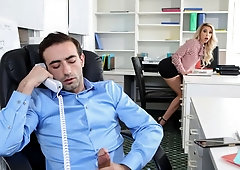 Beautiful stepmom Carmen Caliente rides a huge dick in the office