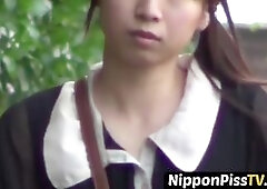 Shocking and wonderful Asian brunettes shot while peeing in broad daylight for an unusual and horny gathering!