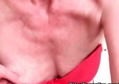 Curly Grandma Gets her Saggy Titties and Fur Gap Caressed by Photographer