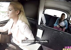 Female Fake Taxi - 2 sex European babes having lesbo sex in a taxi