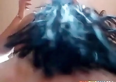 Long black hair back POV face sitting