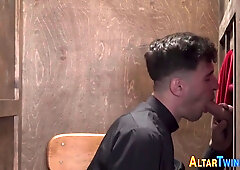Catholic twink jizzing guys ass