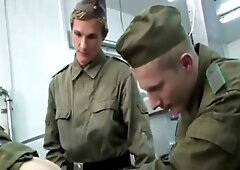 Trio Bareback Sex in the Army s Kitchen