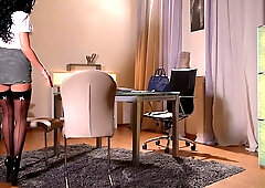 Horny During Overtime: Busty Secretary Masturbates in Office