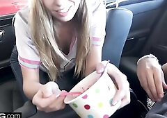 Tomboy teen Alex Blake POV screw in a car