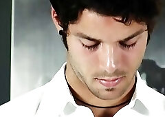 Cory reveals a  hairy body, then gets his dick played with till it's squirting hot semen!