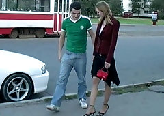 Girl gets fucked by two in a public place