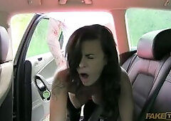 This young beauty was on her way home from work, I offered her some free taxi rides if she would show me her tits and have a bit of fun with me. And w