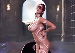 Sultry wild Lara Croft dancing undressed to get favour from idol of craving