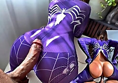 Spider girl Melaocncoco takes a huge dose of my web in her pussy