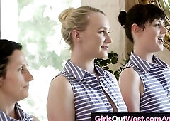 Hirsute vaginas massaged and licked in fuckfest