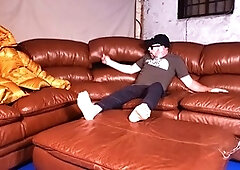 Hot action on a leather bed with camera angle one