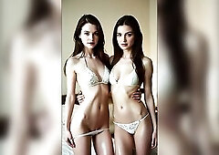 Brunette hair Lesbos with Soaked Skin Drooling [AI]