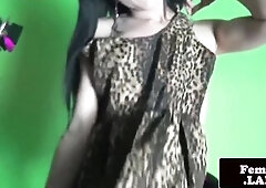 Skinny femboy gal toys booty on camera