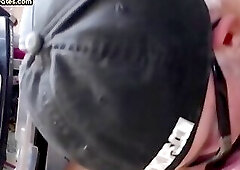 Gloryhole homemade DILF sucking white cock in closeup