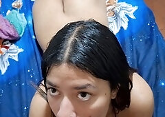 Young 18-year-old cutie gets trained in giving blowjobs and receives a facial