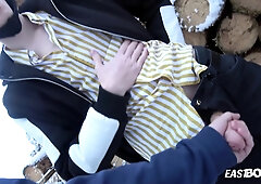 Wild hand-job in van and winter in forest