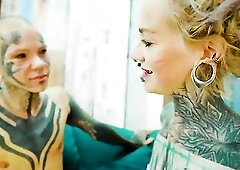 Tattooed Lesbo Toy Play Fingering and Cunt Licking