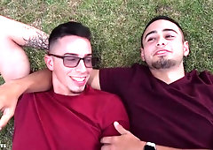 Two handsome hunks Guys in sweat pants Dario and Alexander have bareback sex