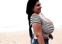 Dominican Isabela Showing  Large Bazookas in the street and beach