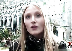 See this gorgeous amateur blond French bitch stripping bare in front of the camera and having sex with 2 hawt boys, sucking and wanking their dicks du