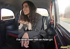 Perverted taxi driver fucks young slut through the hole in her tights