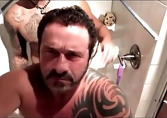 Fellows bang in the bathroom after gym