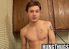 Straight guy flaunts his body while jerking his hard cock