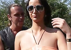 Big tits hottie fucked ride bikers cock wild
