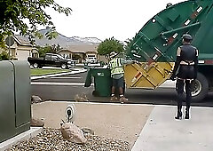 daring daytime fetish boots waiting for the trash man.