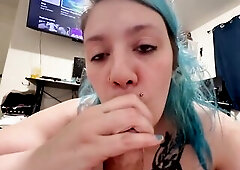 Sucking him off until that guy gives me a MASSIVE jizz flow