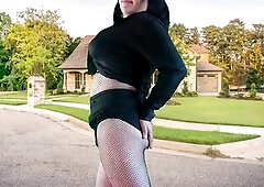 555 Femboy Outdoor Beautiful Gothic Traveller in front of Ravishing Home